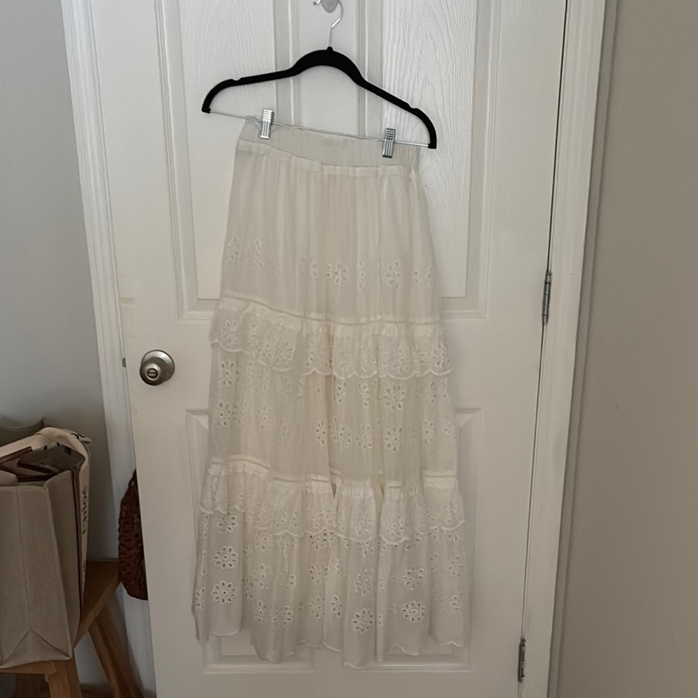 Elegant White Eyelet Lace Skirt by Farm Rio